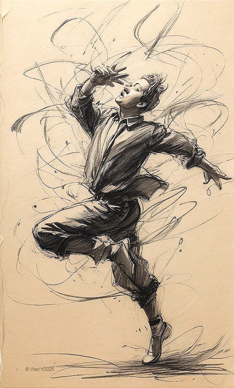 Dynamic Dance Figure with Energetic Movement and Joy