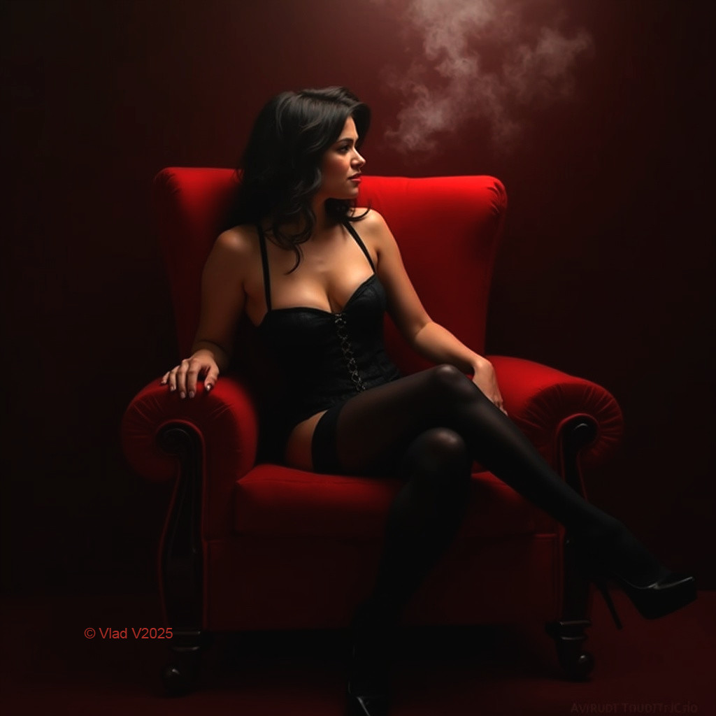 Woman in Corset and Stockings in Dark Setting