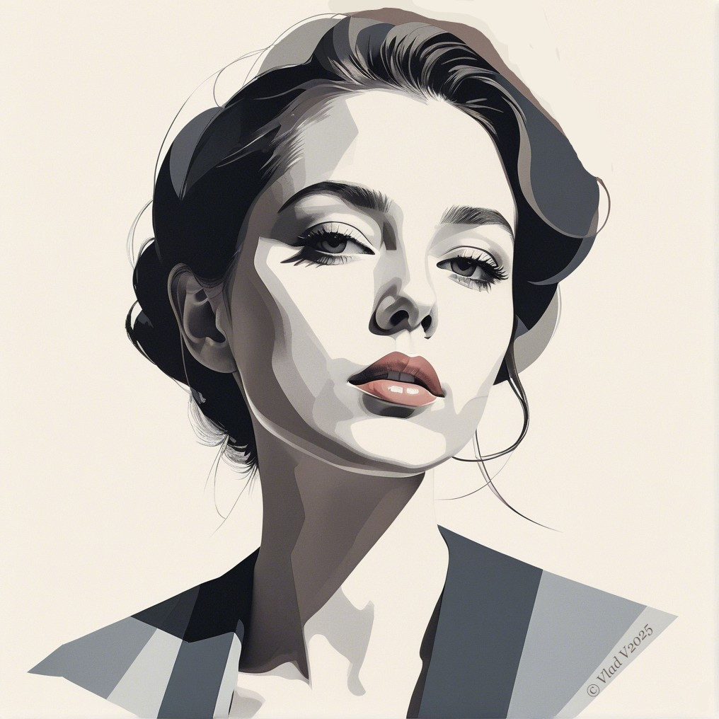 Stylized Portrait of a Young Woman with Elegant Features