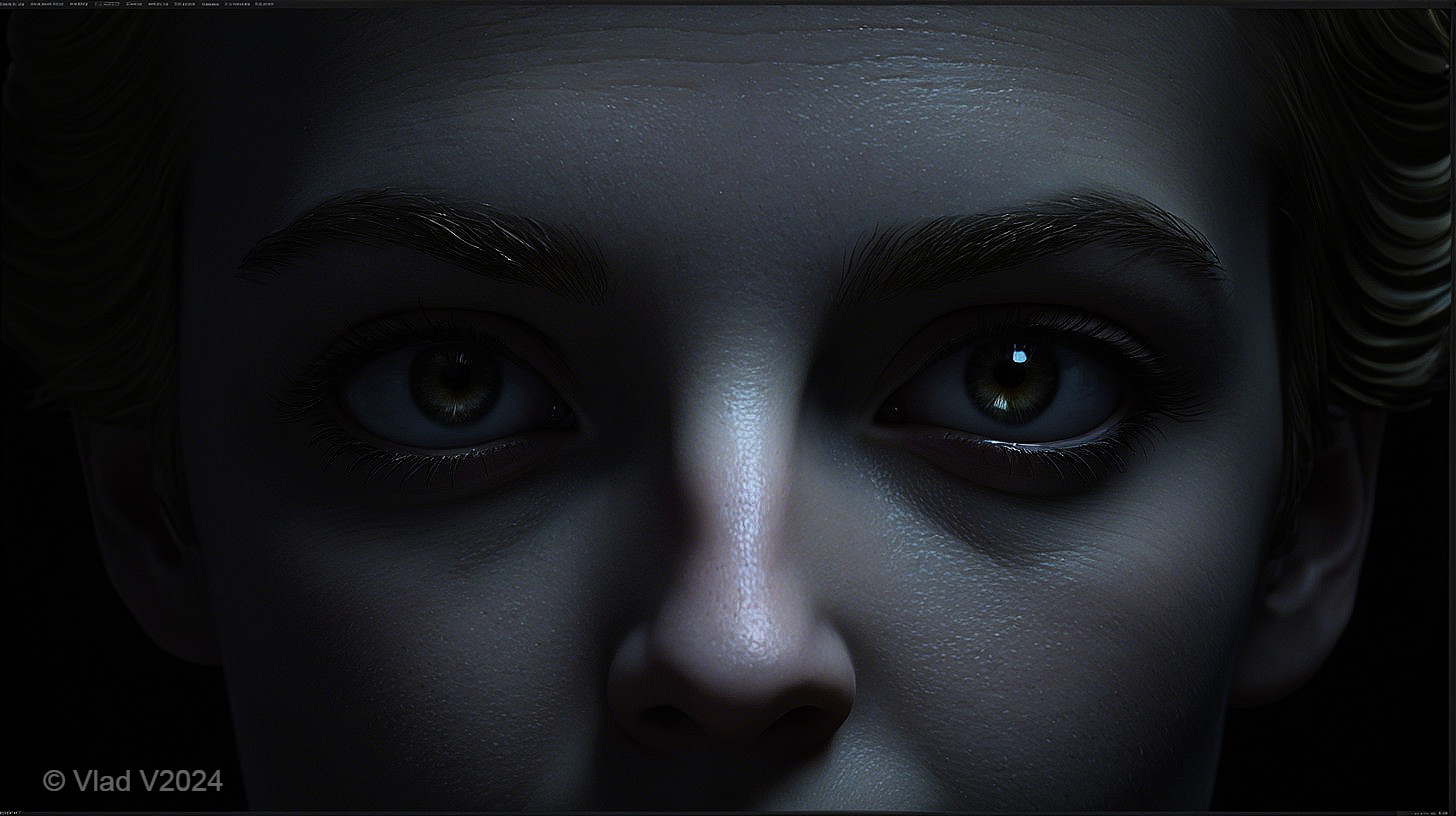 Close-Up Portrait Emphasizing Striking Eyes and Features
