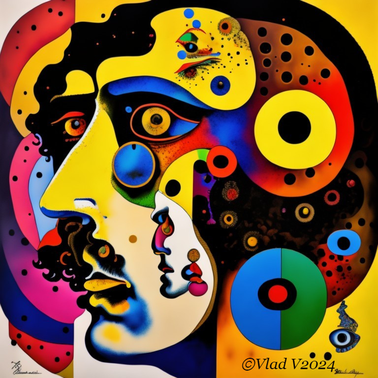 Stylized Face Artwork with Abstract Colorful Patterns