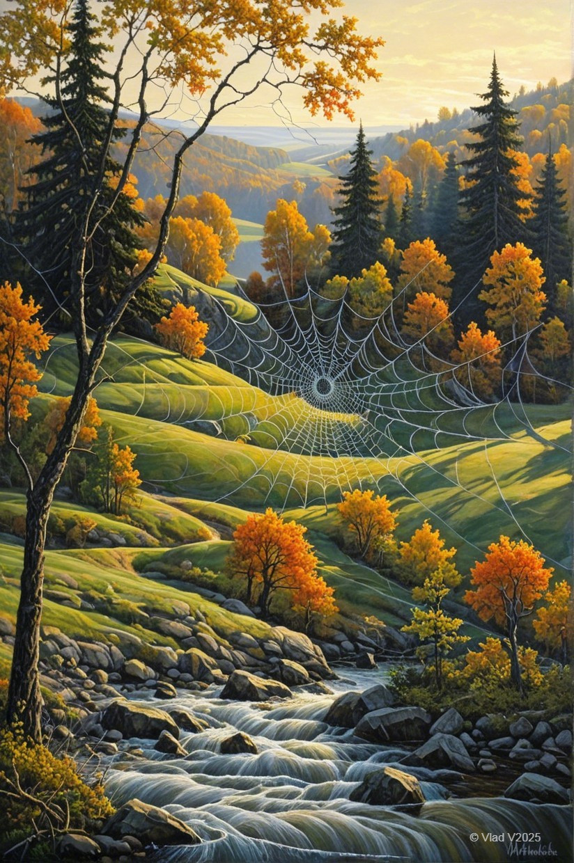 Tranquil Autumn Landscape with Vibrant Foliage and Stream