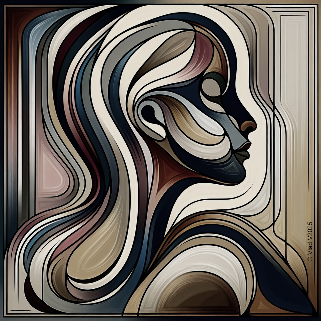Abstract Profile of a Woman with Flowing Lines