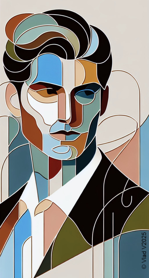 Abstract Geometric Portrait in Bold Colors and Shapes