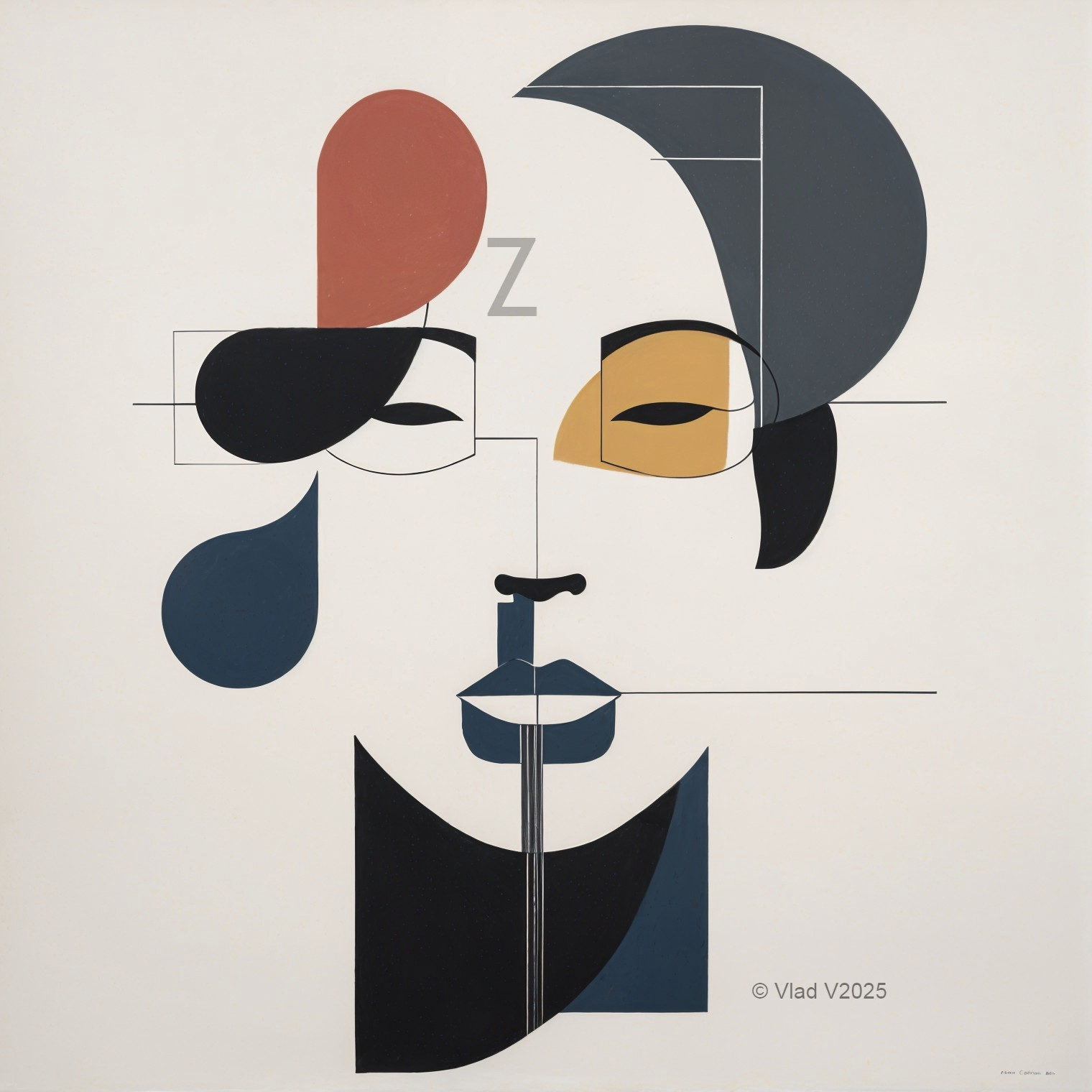 Abstract Geometric Face in Bold Colors and Shapes