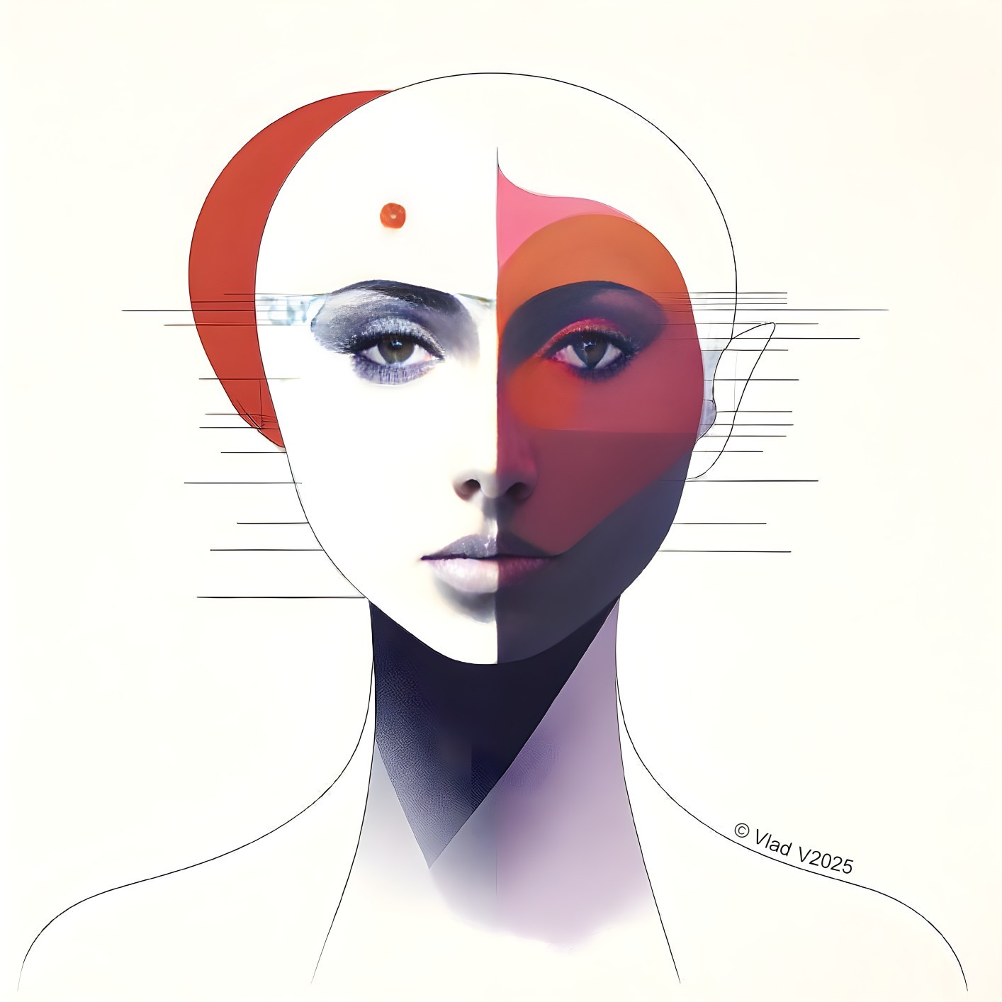Abstract Portrait of a Humanoid Figure with Geometric Elements