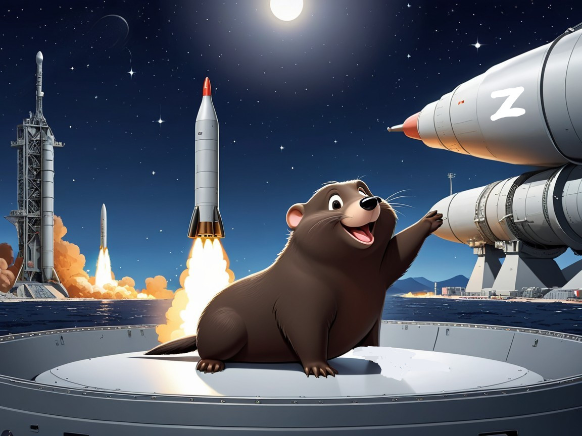 Cheerful Otter on Futuristic Platform with Rockets