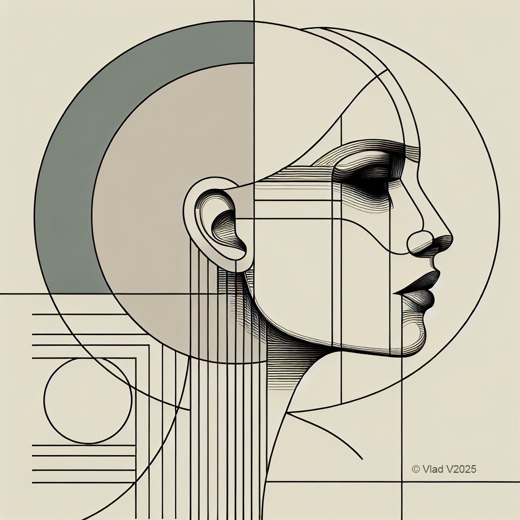 Stylized Profile of a Woman with Geometric Shapes