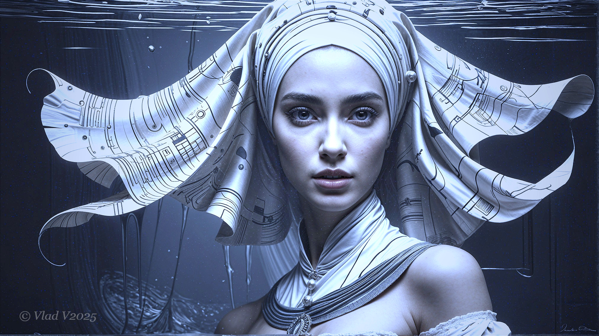 Ethereal Woman with Musical Notes in Dreamlike Setting