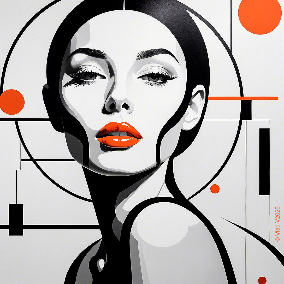 Stylized portrait of a woman with geometric backdrop