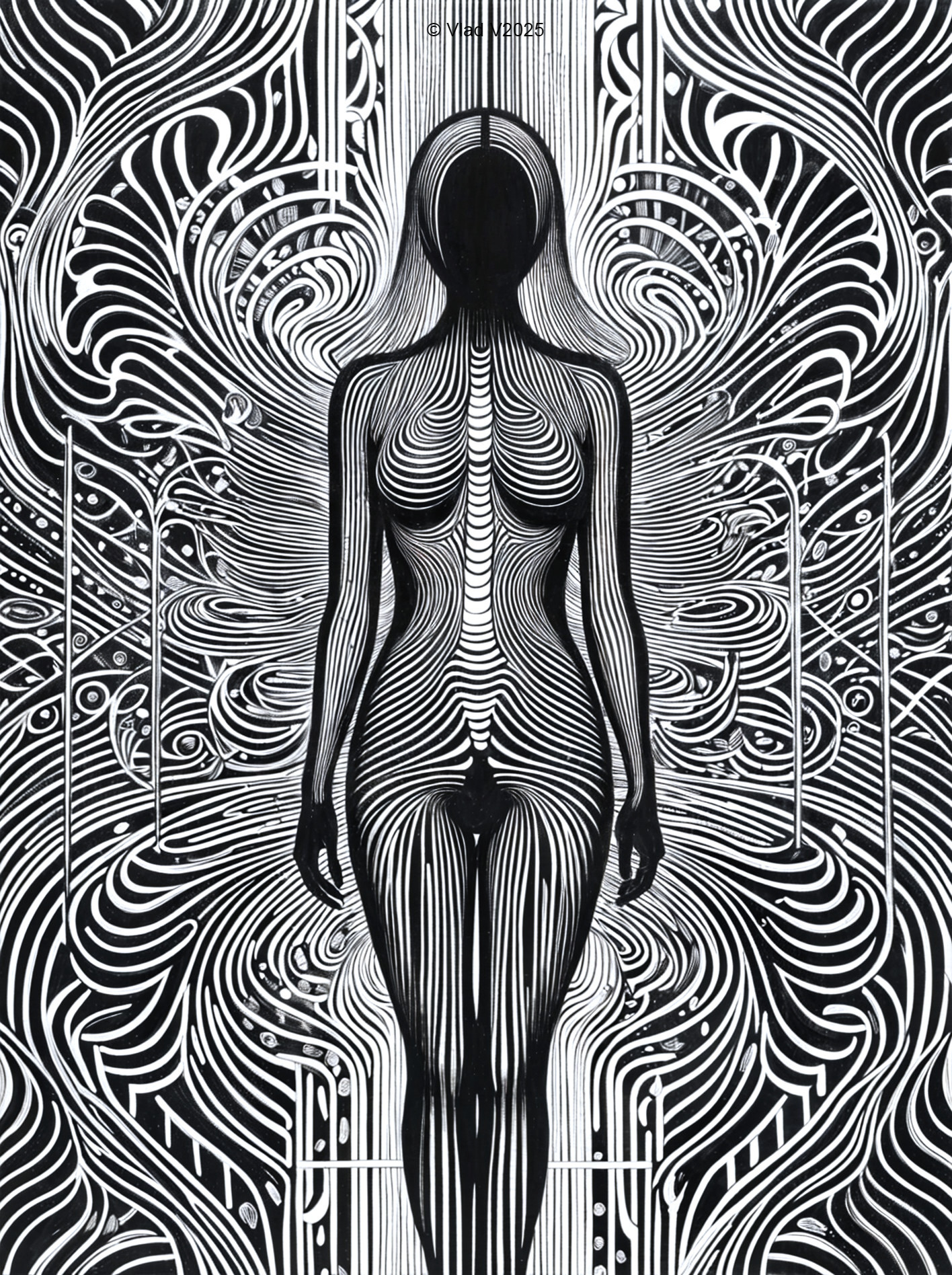 Black and White Abstract Illustration of Human Figure