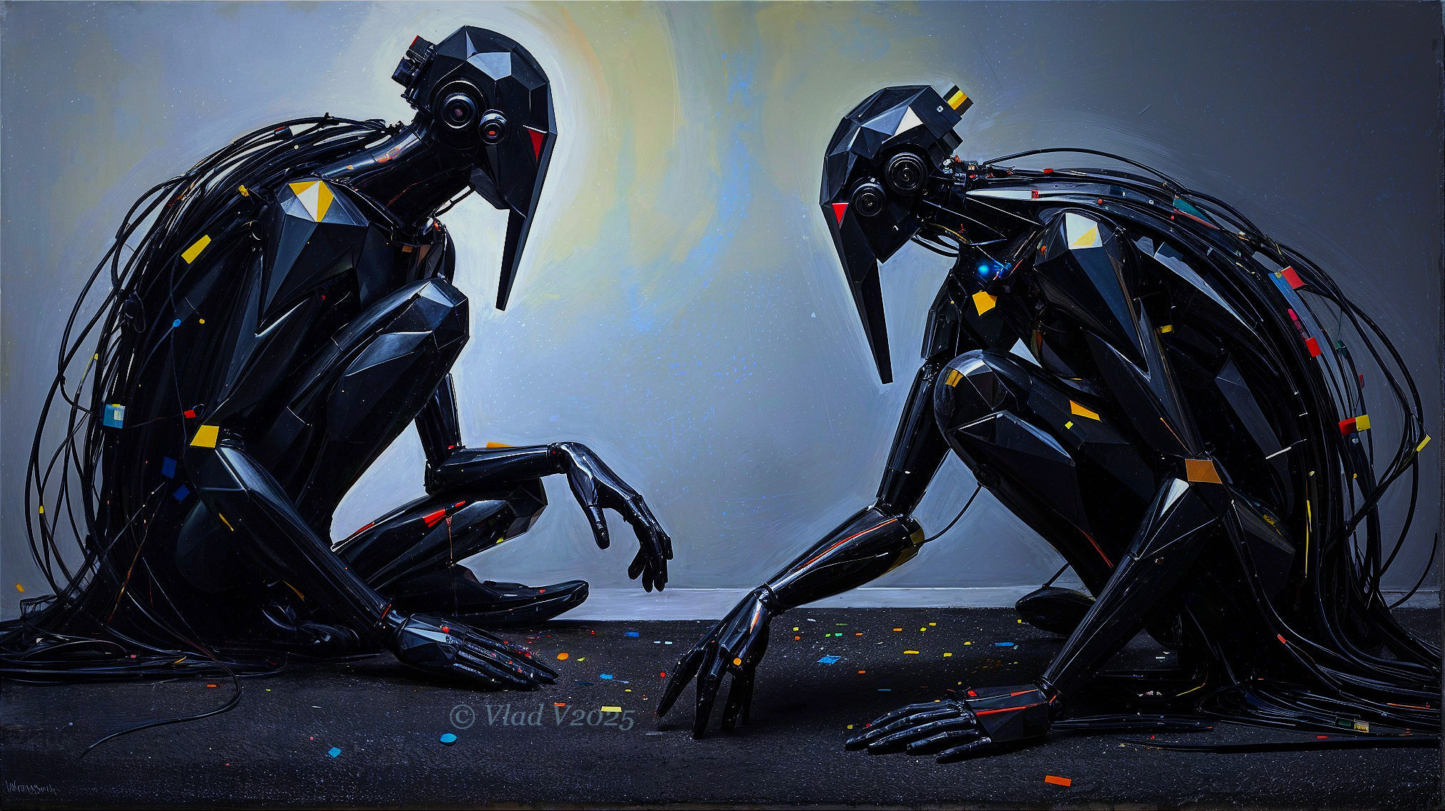 Sleek Humanoid Figures in Glossy Black Materials