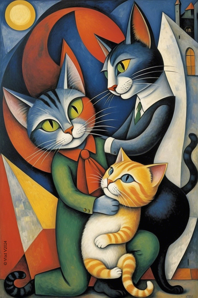 Stylized Anthropomorphic Cats in Vibrant Colors