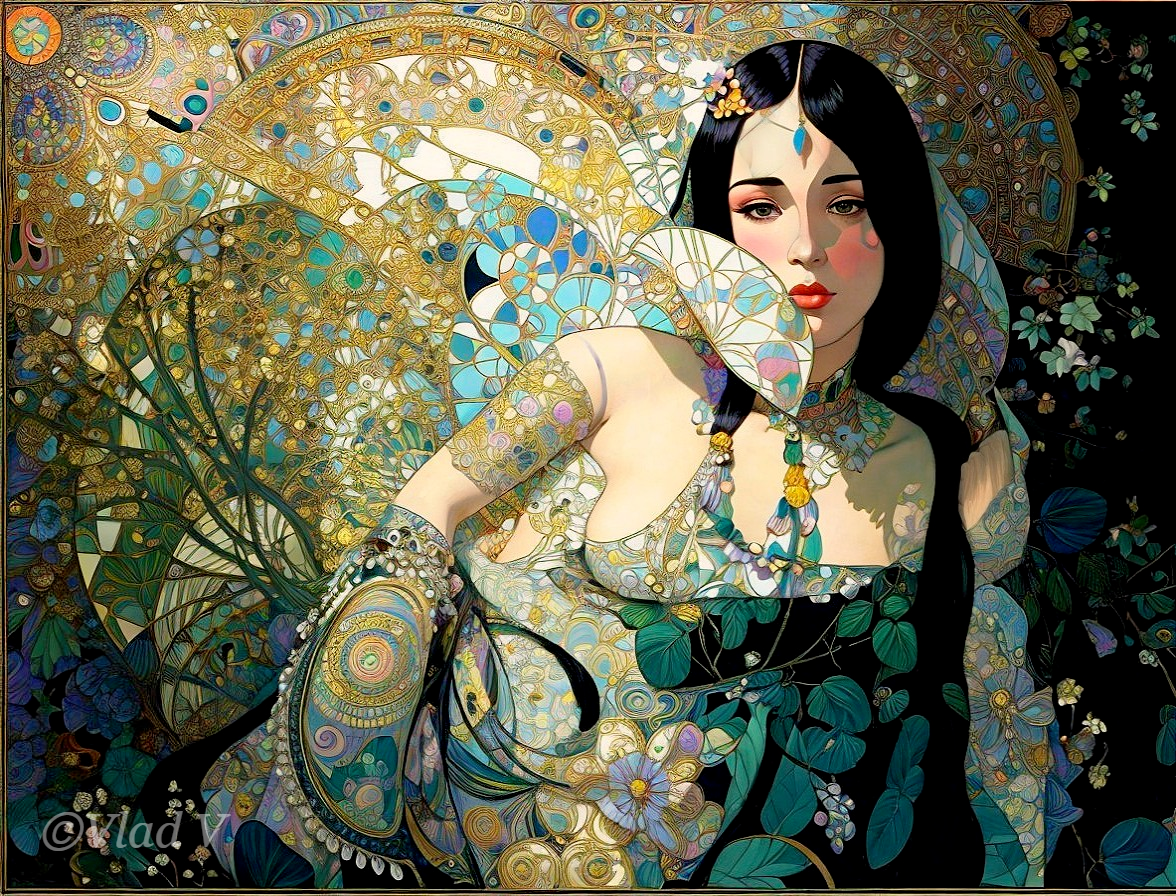 Woman with Butterfly Wings in Jewel-Toned Artwork