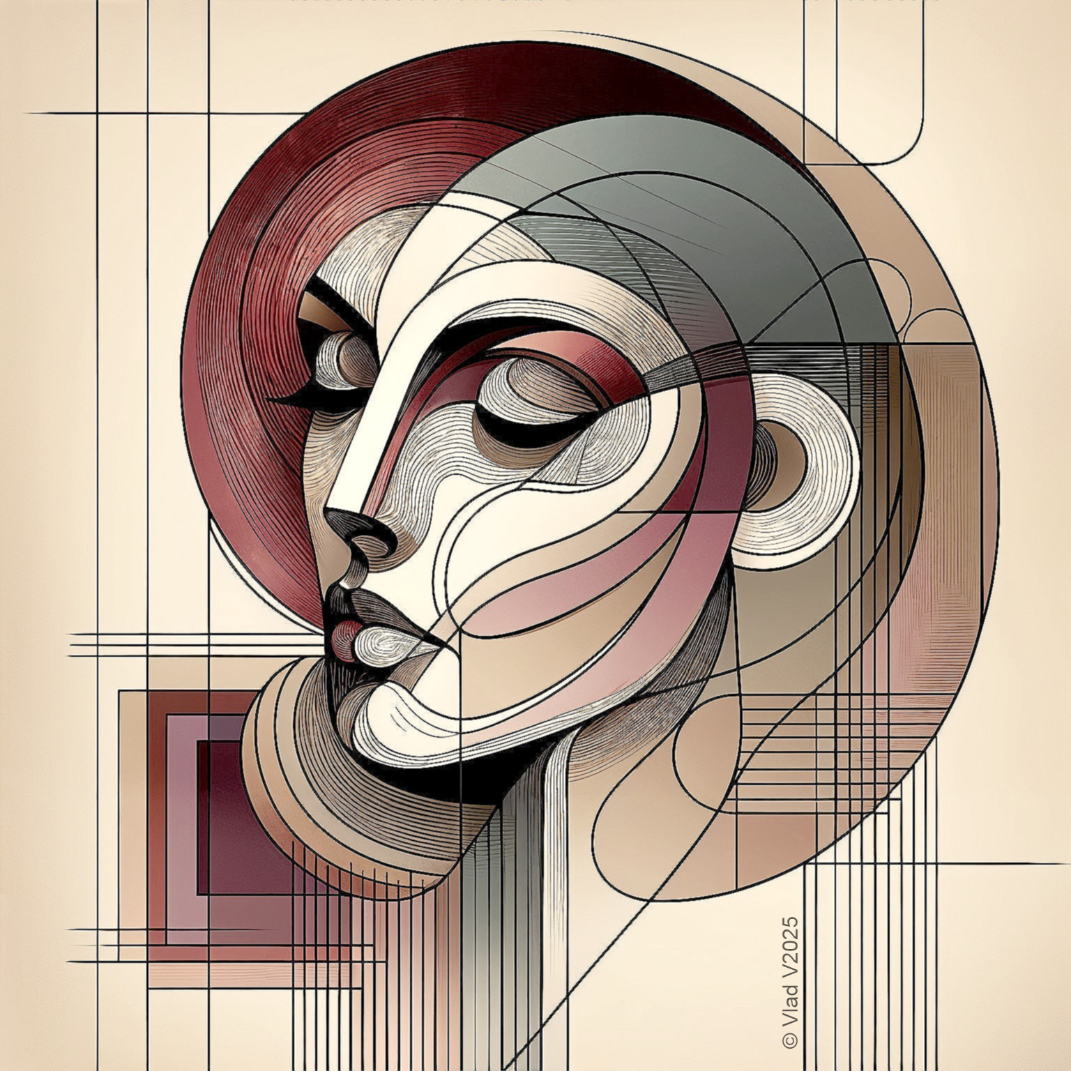 Abstract Portrait of a Woman with Geometric Shapes