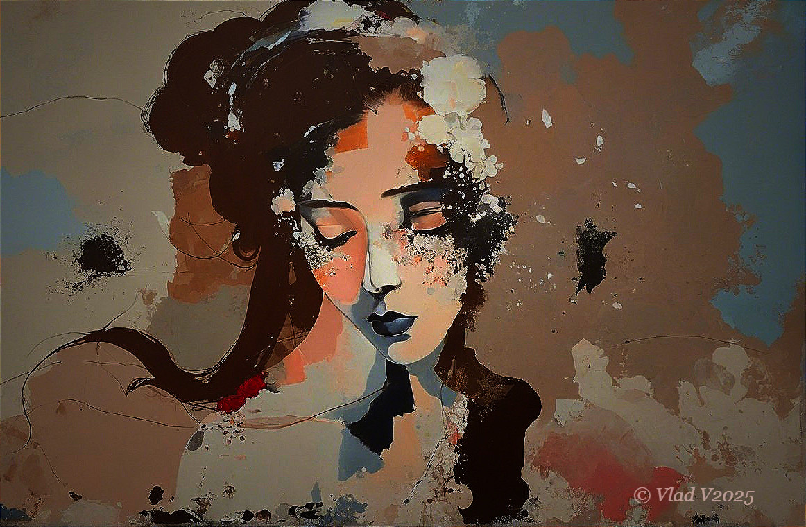 Abstract Portrait of a Serene Woman in Soft Tones
