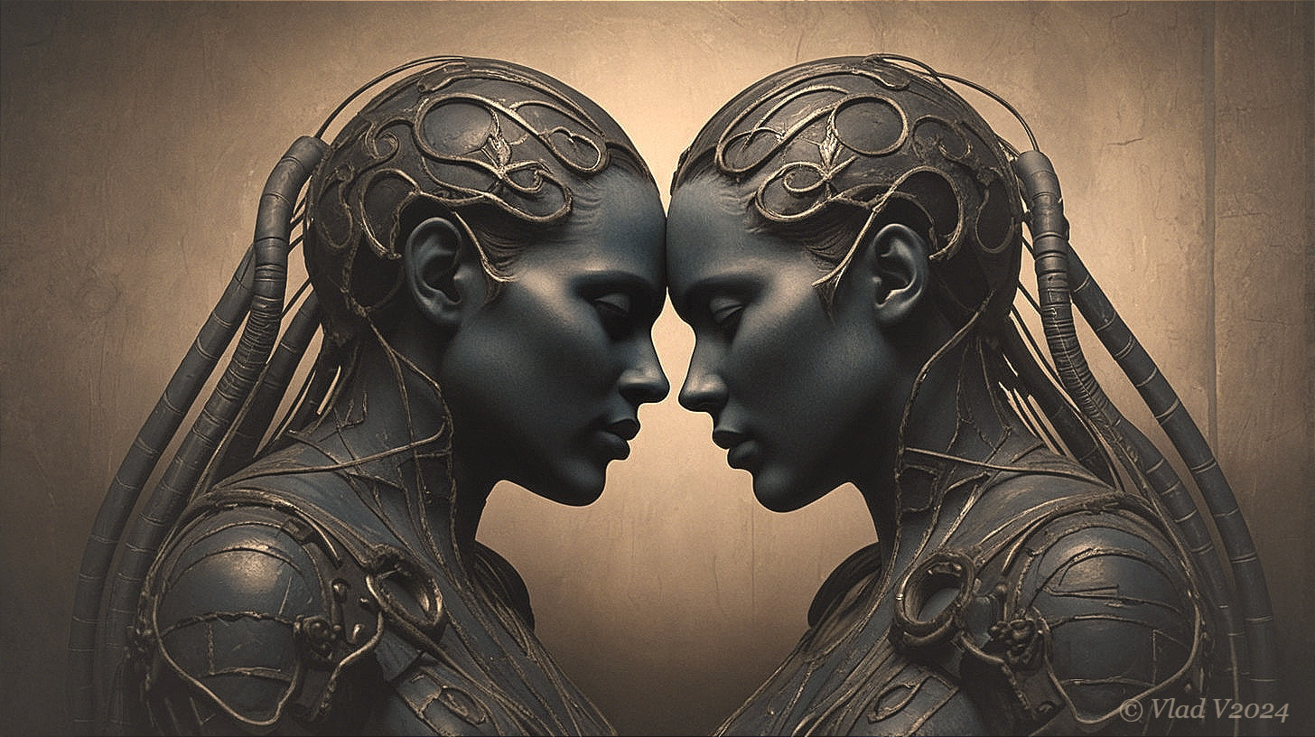 Intricately Designed Humanoid Figures with Metallic Skin