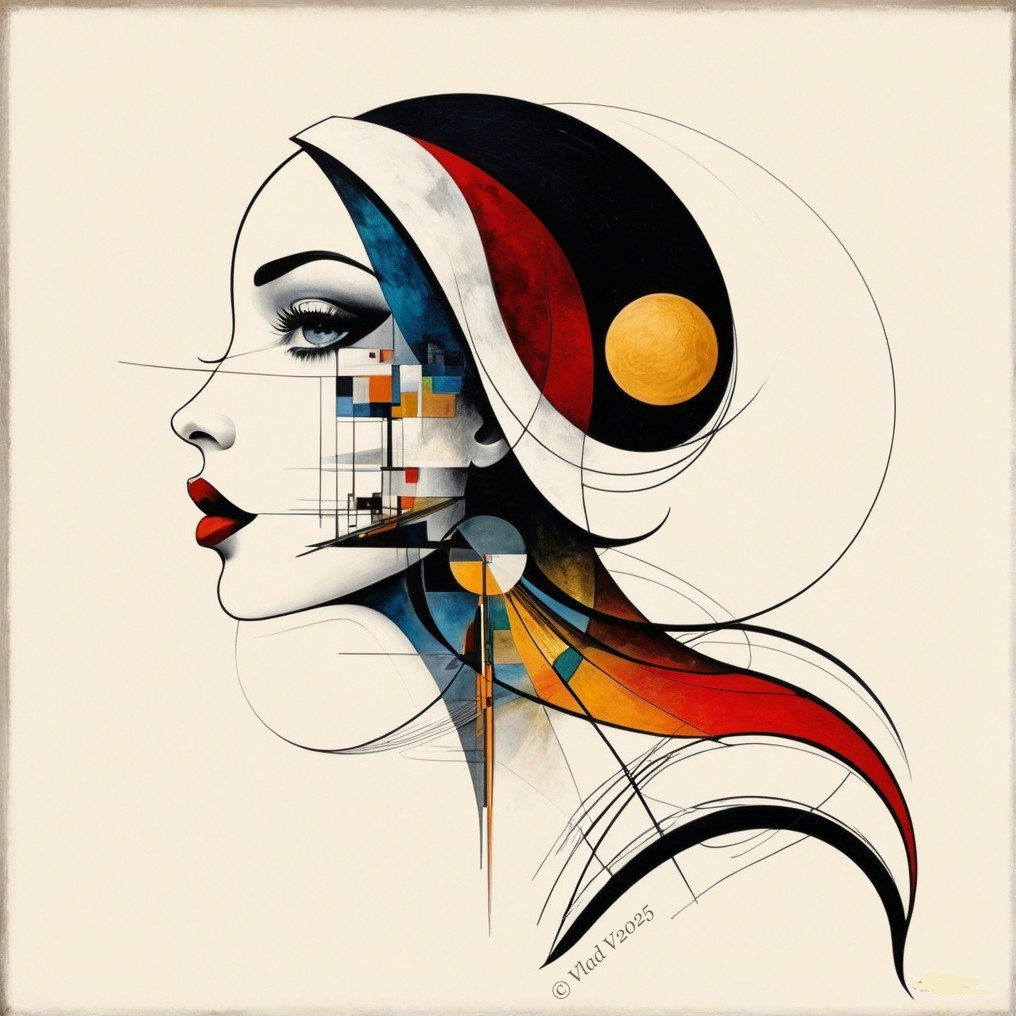 Stylized Profile of a Woman with Bold Colors and Patterns