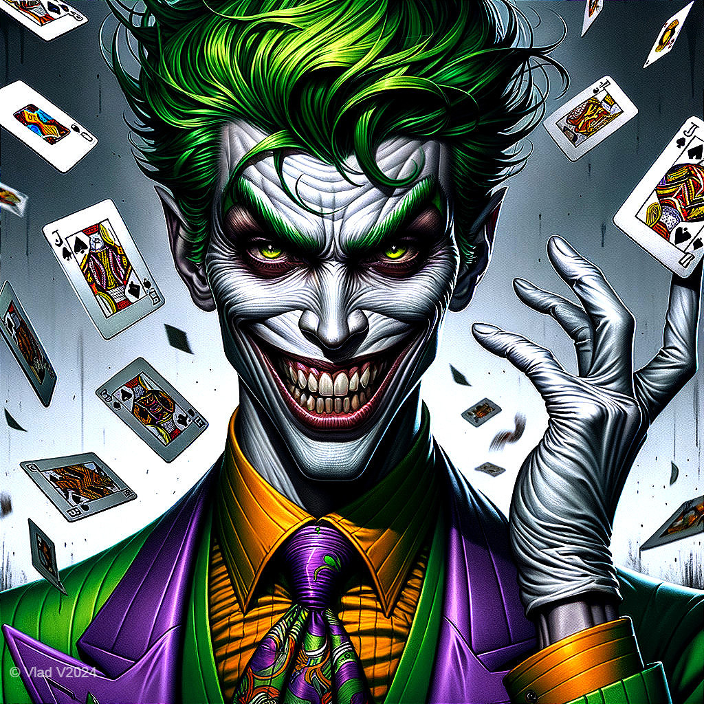 Sinister character with green hair and purple suit