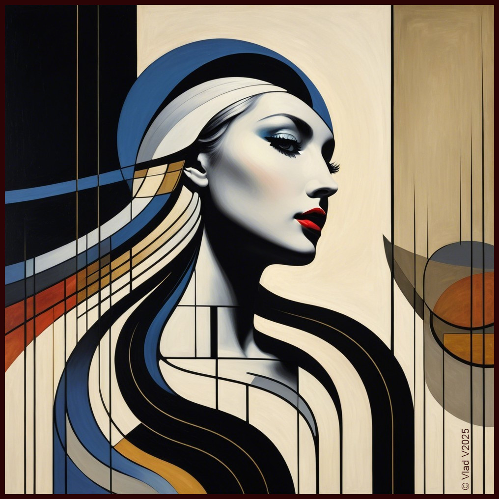 Stylized Female Profile with Bold Colors and Geometry