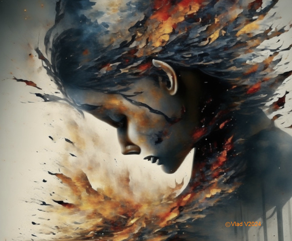 Surreal Portrait of a Woman with Fiery Elements