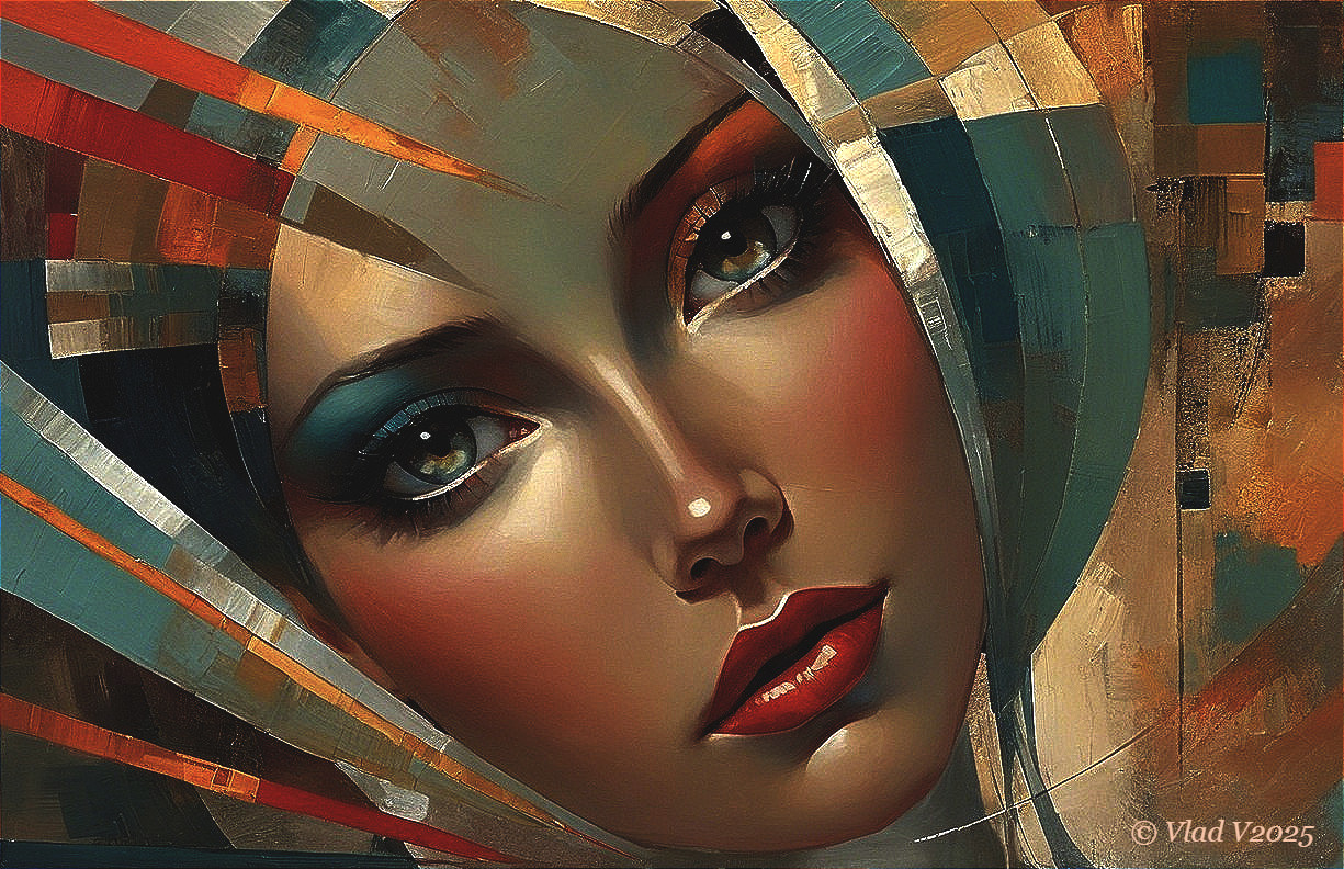 Portrait of a Woman with Bold Colors and Abstract Background