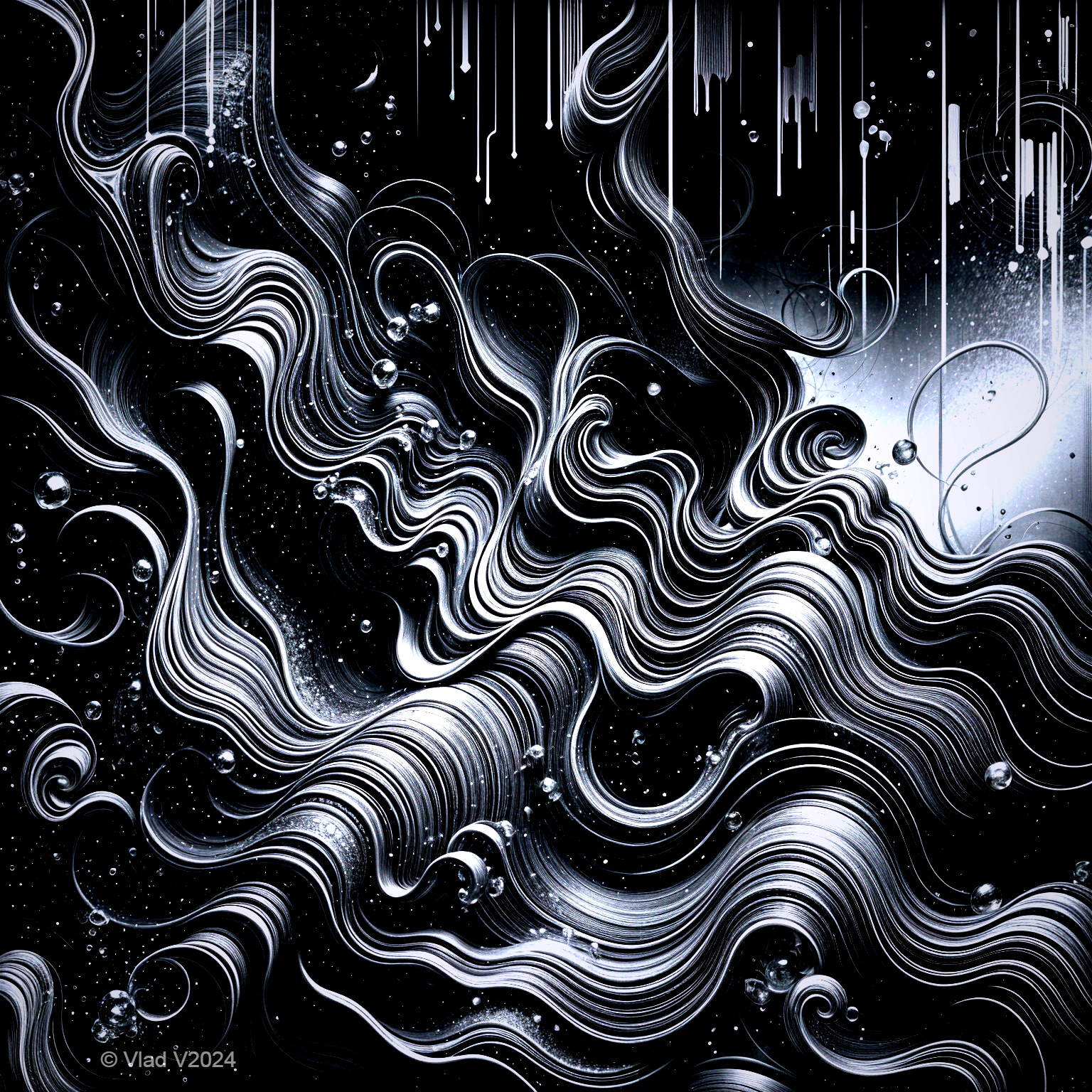 Abstract Silver Lines on Black Background