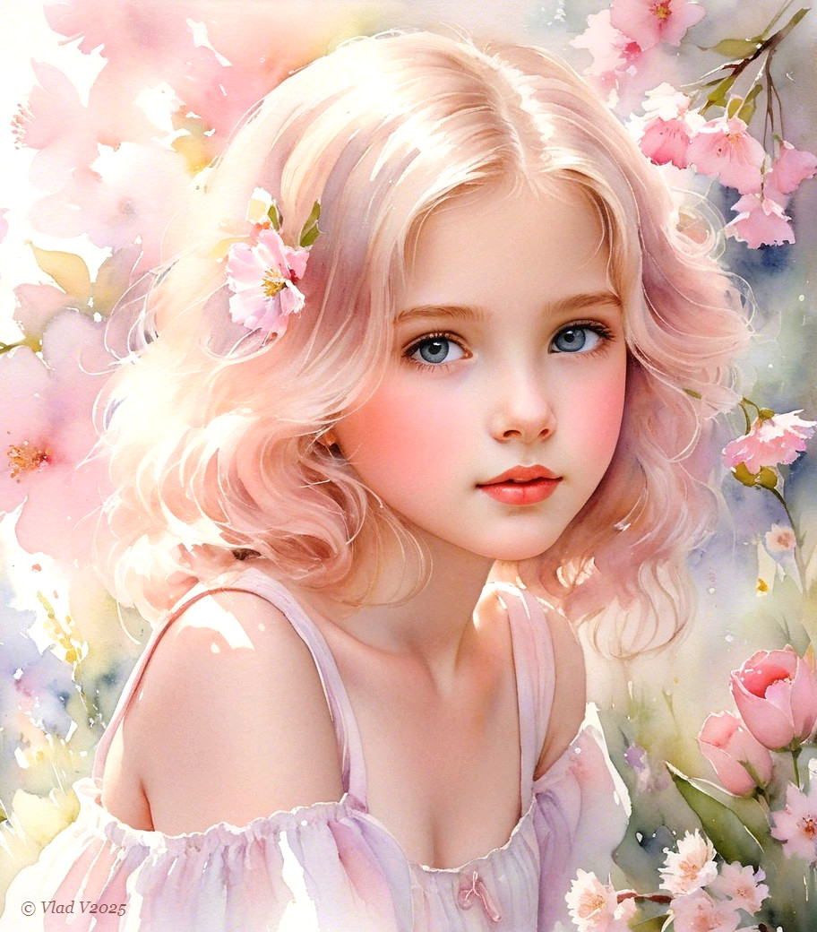 Portrait of a Young Girl with Pastel Pink Hair
