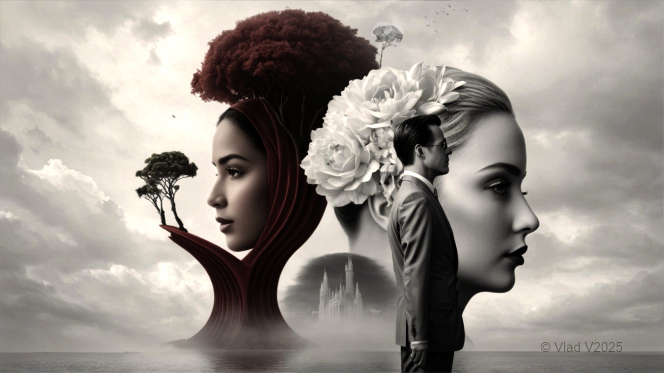 Human Silhouettes Merging Nature and Emotion