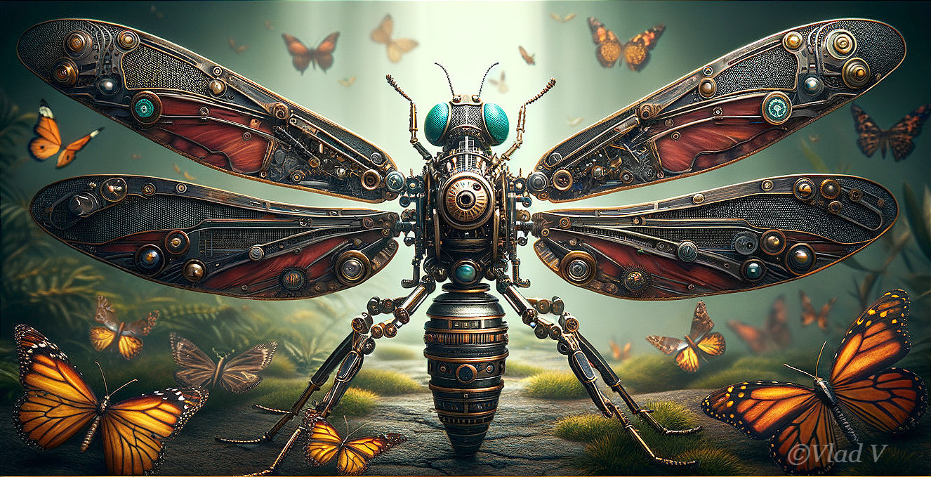Steampunk Mechanical Insect with Butterfly Motifs