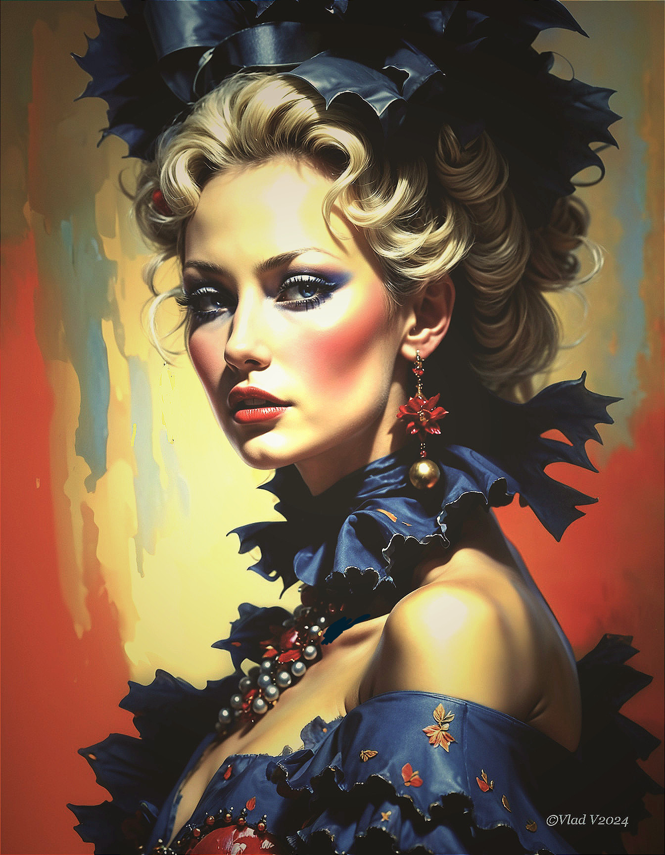 Elegant Portrait of a Woman in Blue Gown with Makeup