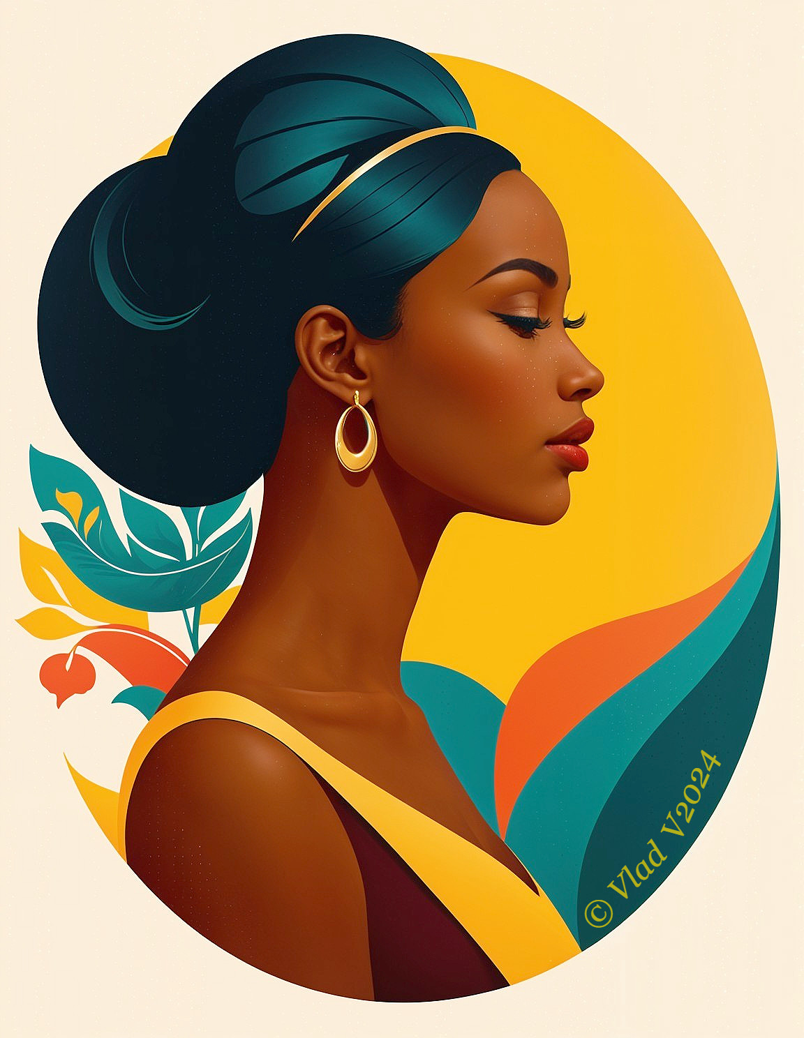 Stylized Profile of a Woman with Elegant Hair