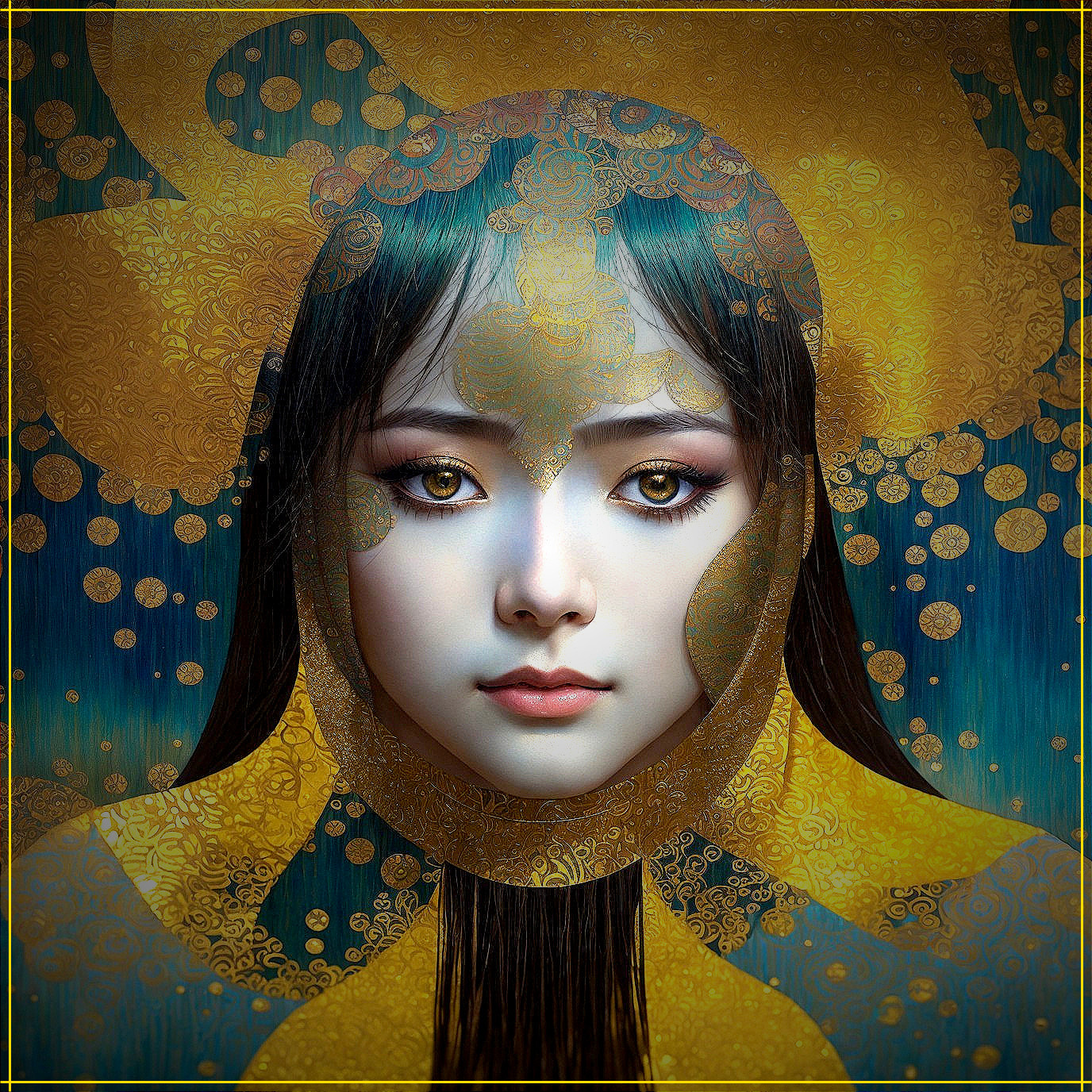 Stylized portrait of a woman with traditional Asian features