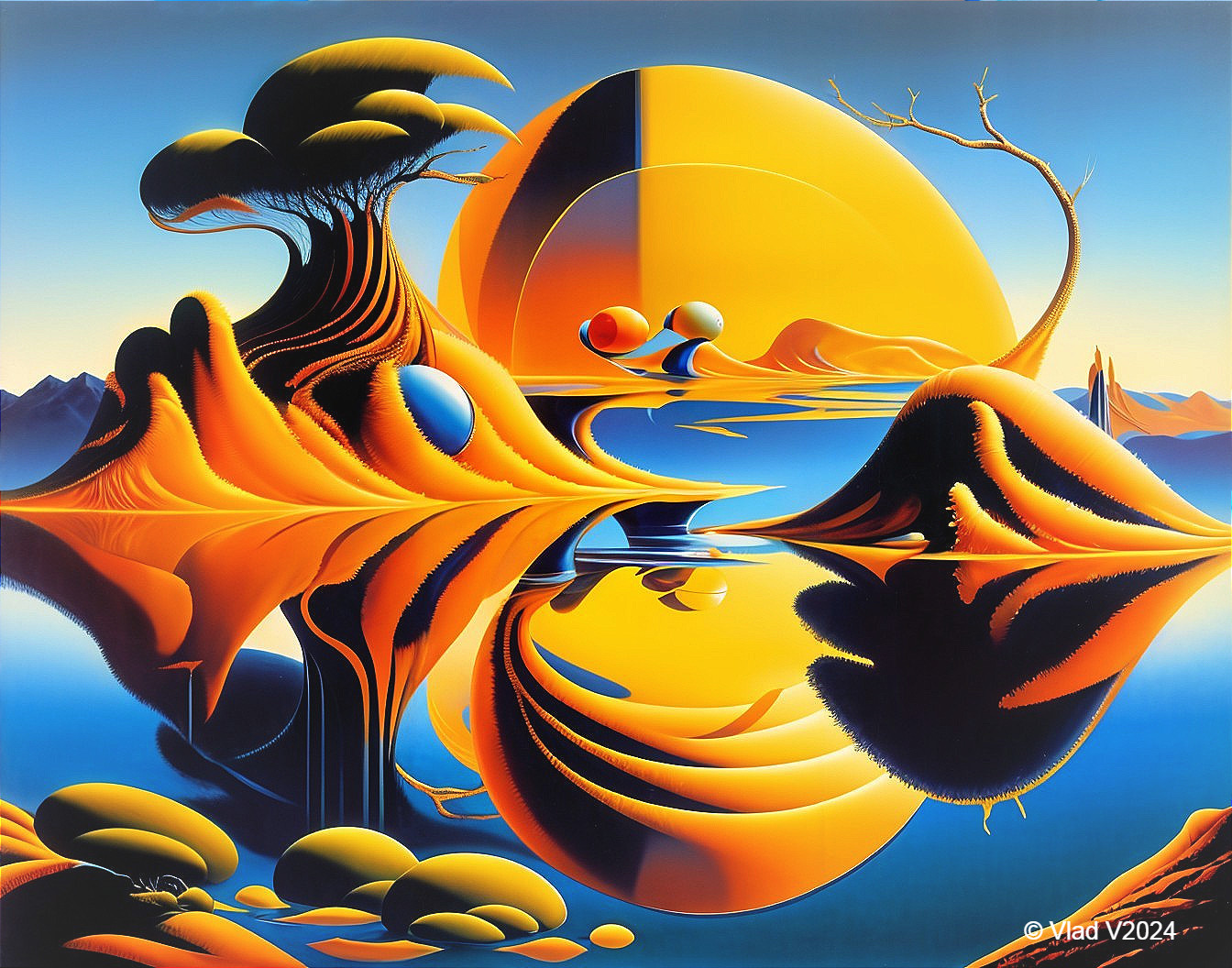 Surreal Landscape with Vibrant Colors and Unique Forms