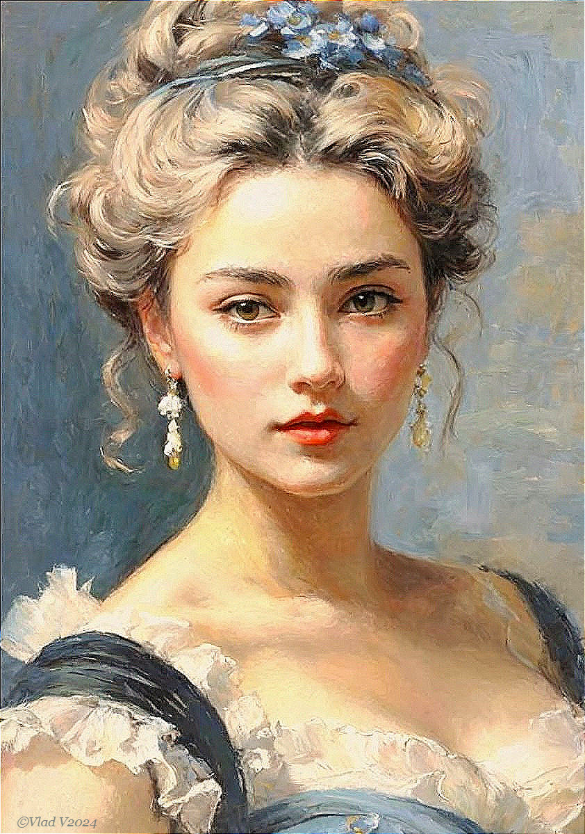 Young woman with delicate features in ornate dress