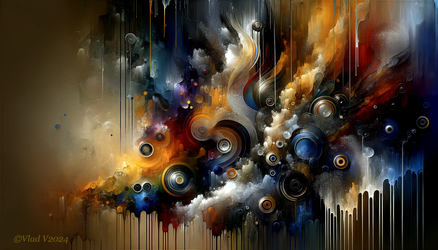Vibrant Abstract Composition with Swirling Patterns
