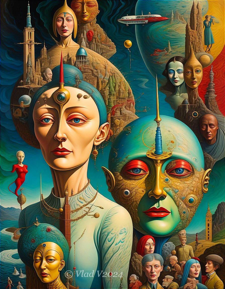 Surreal Faces in Dreamlike Landscapes with Symbolism