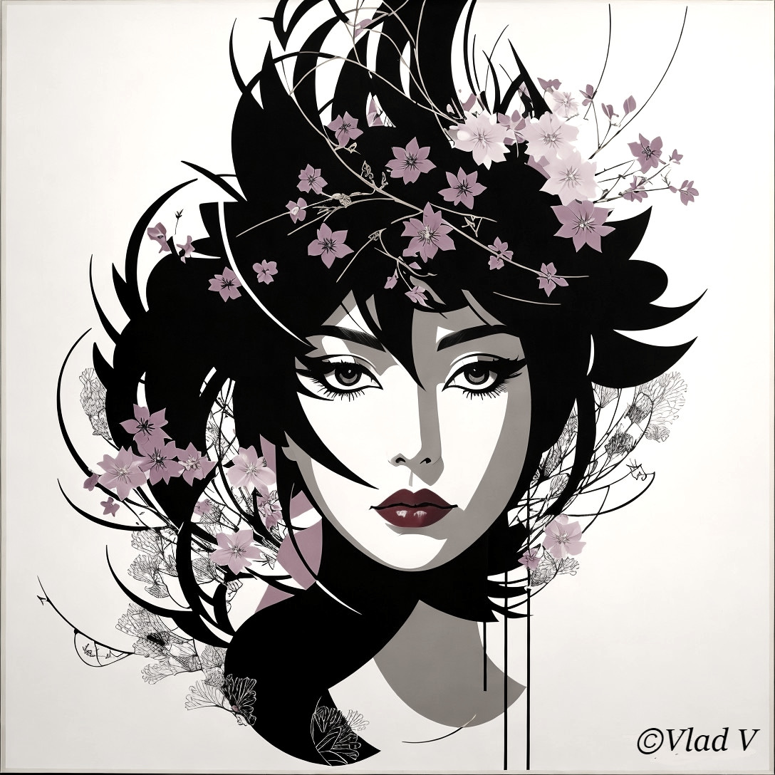 Abstract Portrait of a Woman with Floral Accents
