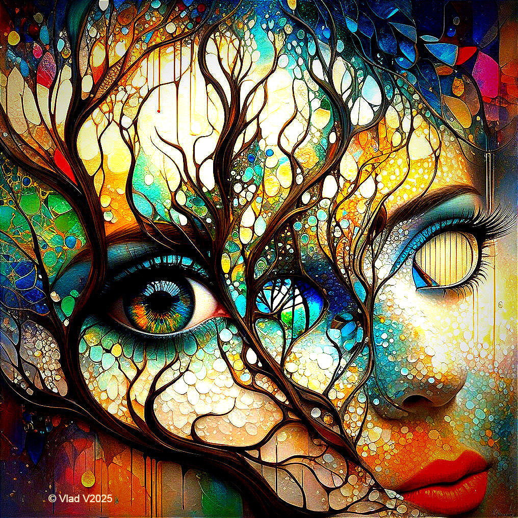 Surreal Artwork of Face Merged with Tree Branches