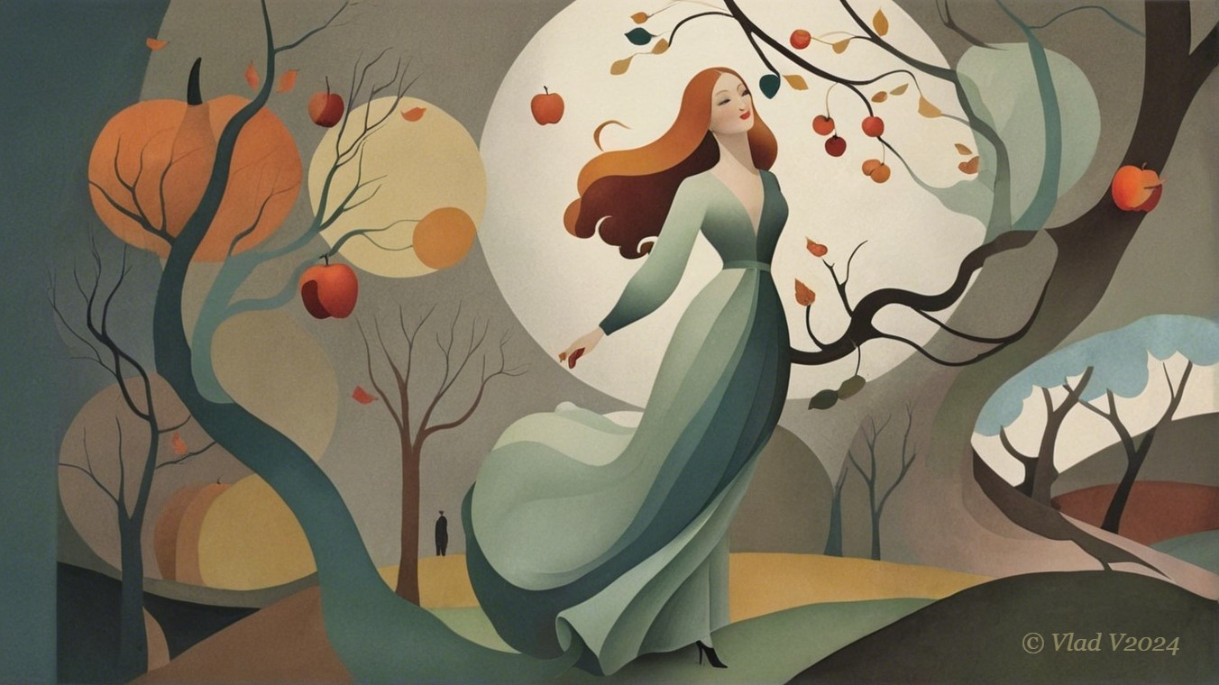 Serene Illustration of Woman in Autumn Landscape