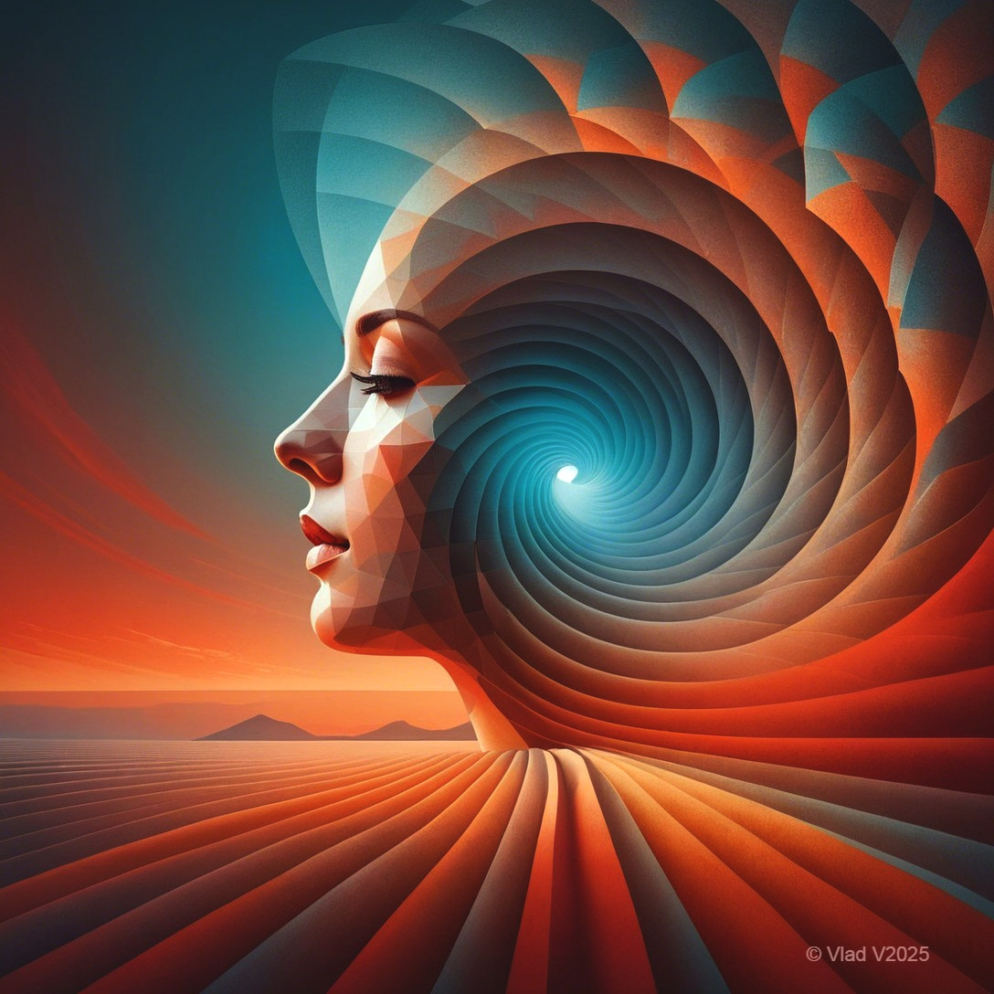 Stylized Woman's Profile with Swirling Patterns
