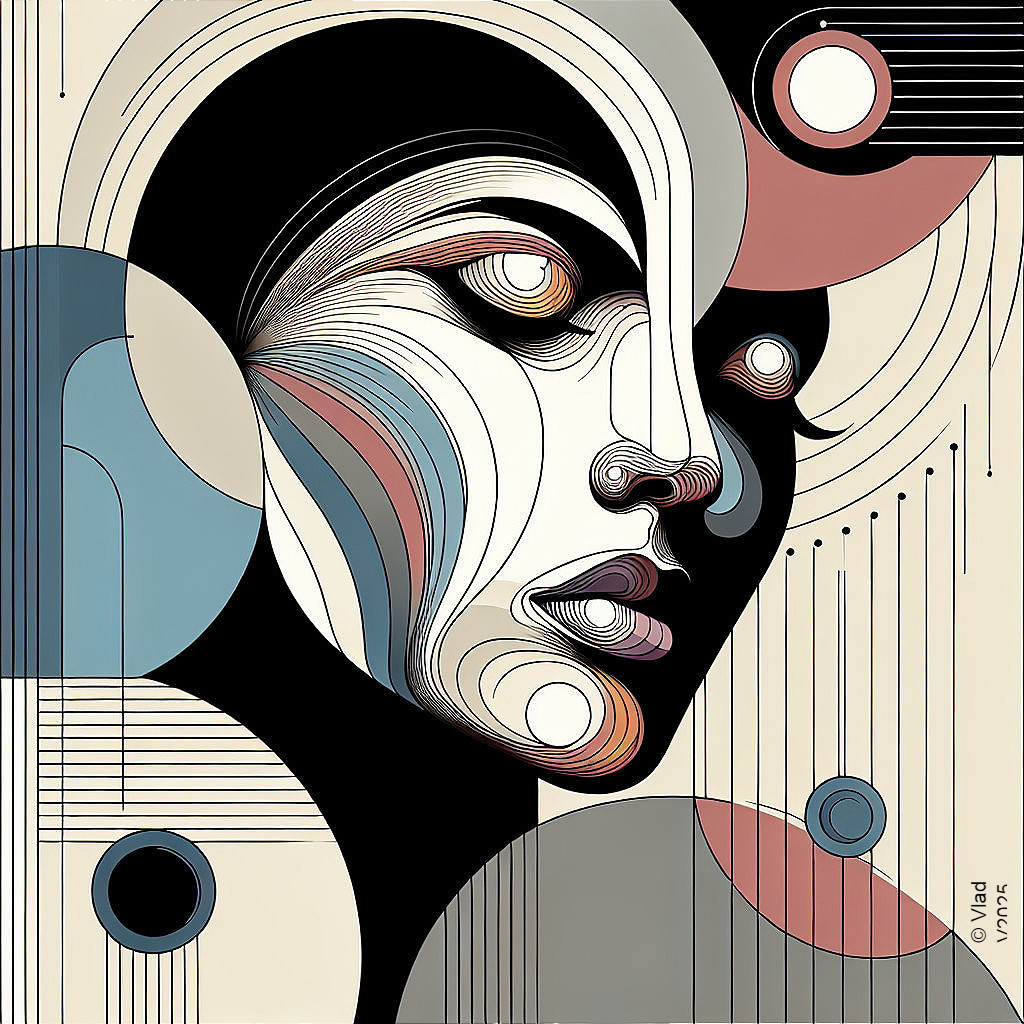 Stylized Portrait of a Woman with Abstract Elements
