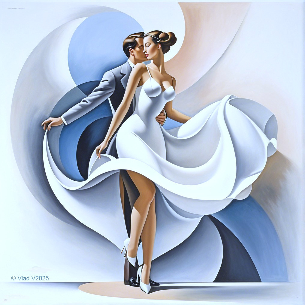 Abstract Painting of Dancing Couple in Soft Colors