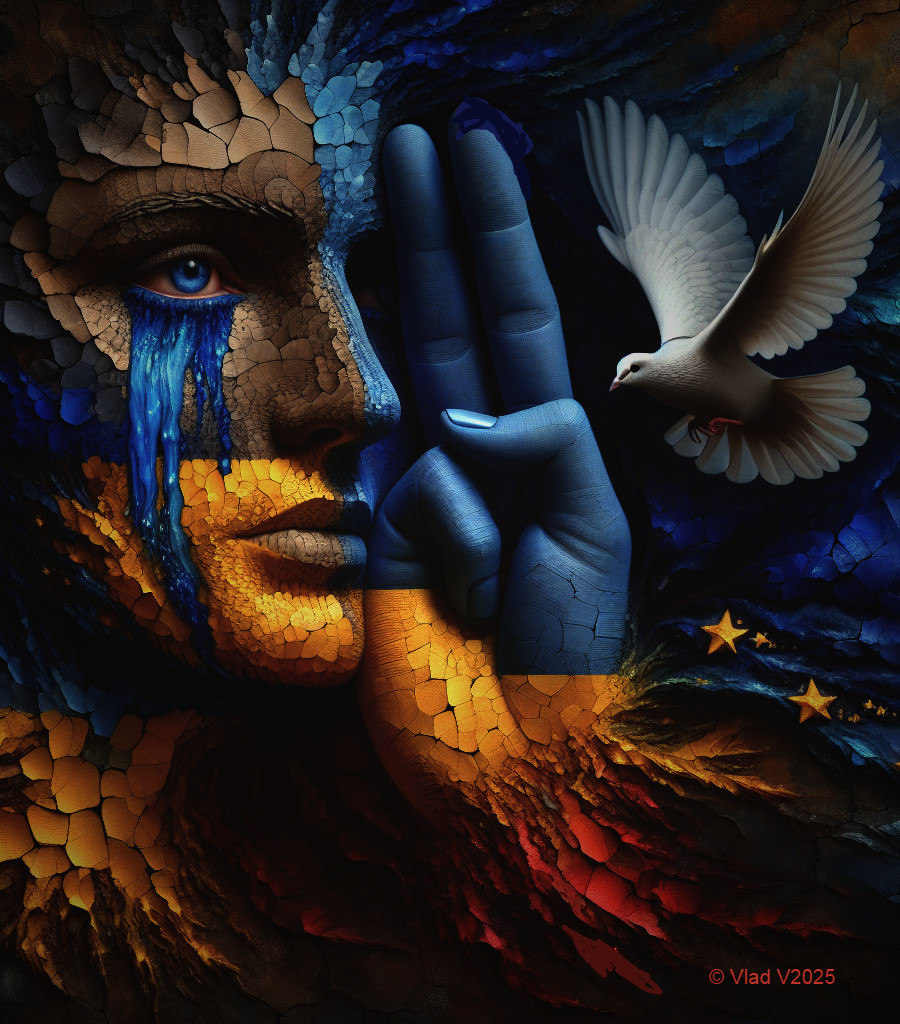 Fragmented Color Face with Themes of Strength and Hope