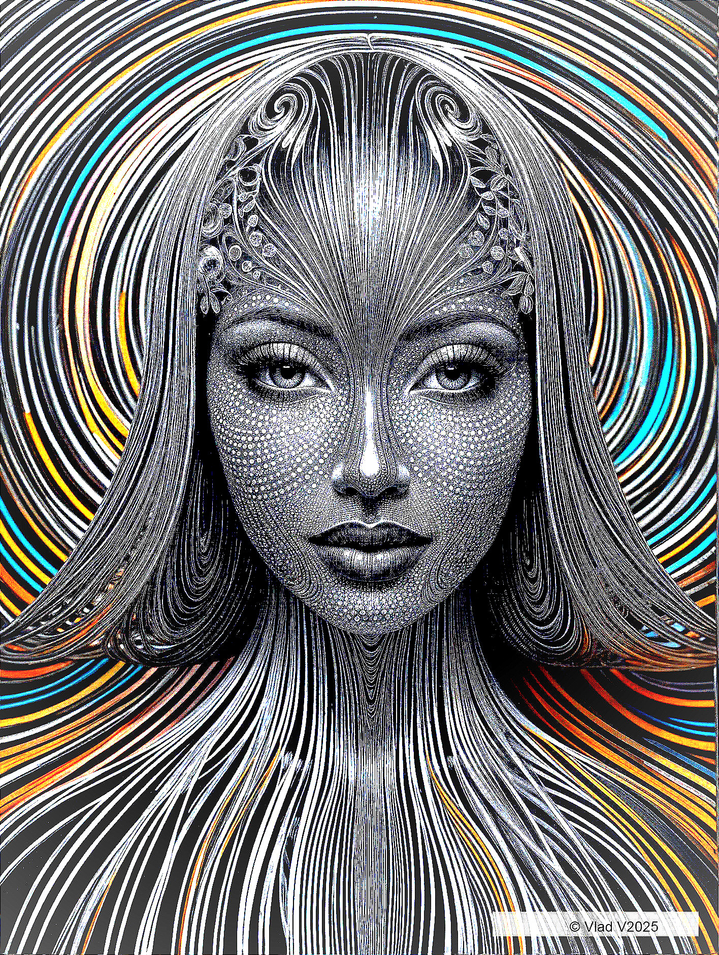Intricate Portrait of a Woman with Flowing Patterns
