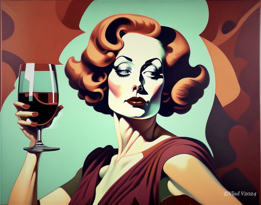 Glamorous Woman with Red Hair and Wine Glass