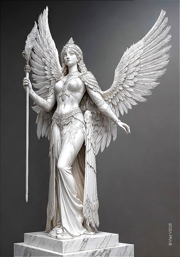 Angel Sculpture with Detailed Wings and Elegant Attire