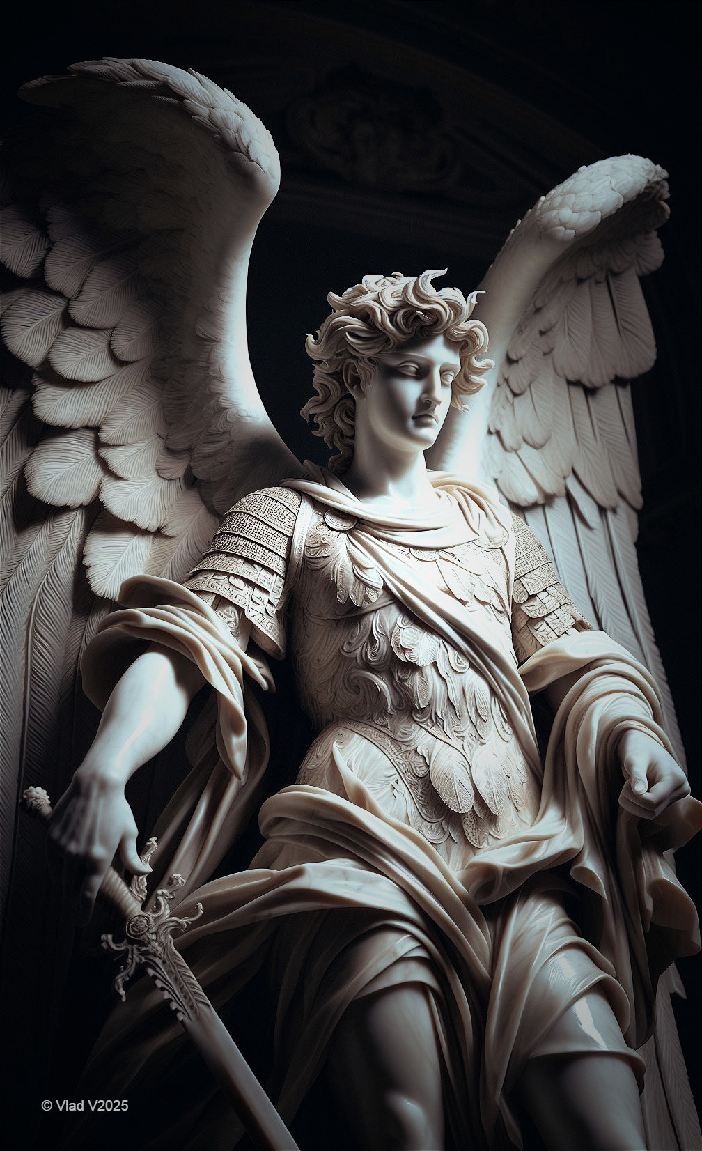 Angelic Statue with Detailed Features and Strong Presence