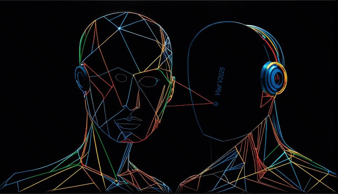Abstract Wireframe Human Heads in Vibrant Colors