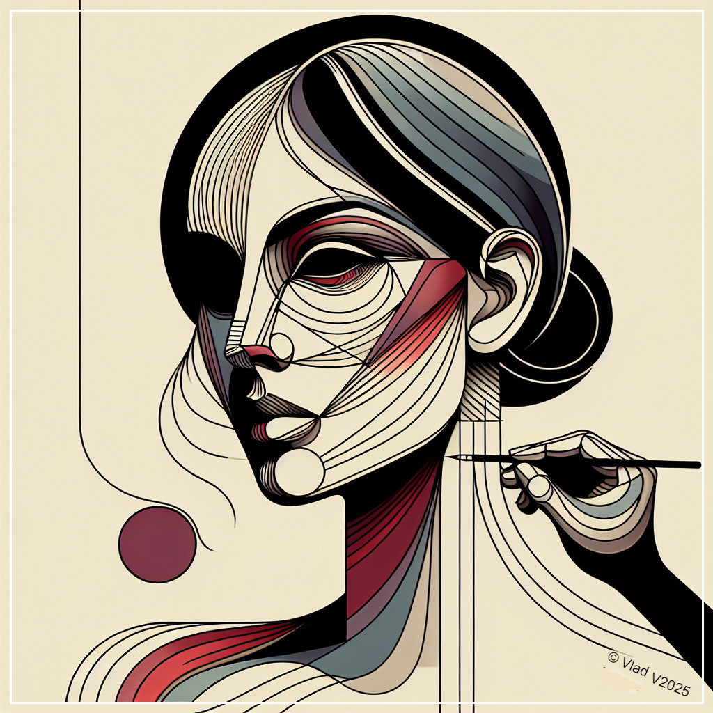 Stylized Portrait of a Woman with Bold Lines